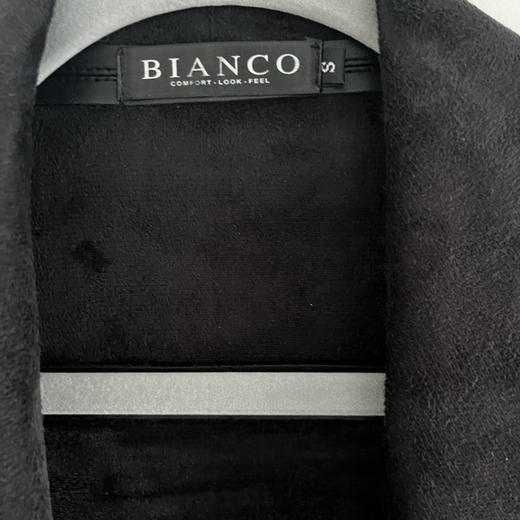 Women's Black Leather Open Front Jacket - Picture 3 of 5